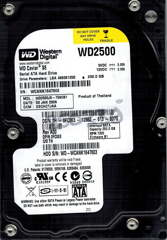 WD2500JS-75NCB1 Western Digital 250GB DCM: DSCHCTJAA