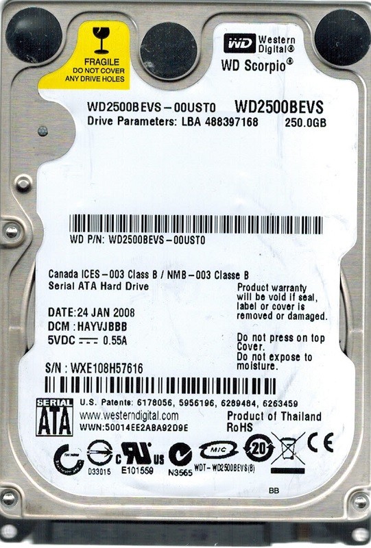 Western Digital WD2500BEVS-00UST0 250GB DCM: HAYVJBBB