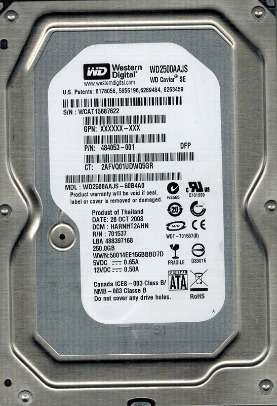 Western Digital WD2500AAJS-60B4A0 250GB DCM: HARNHT2AHN