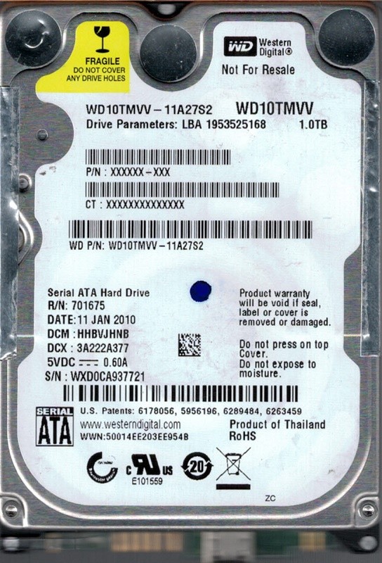Western Digital WD10TMVV-11A27S2 USB 2.0 1TB DCM: HHBVJHNB