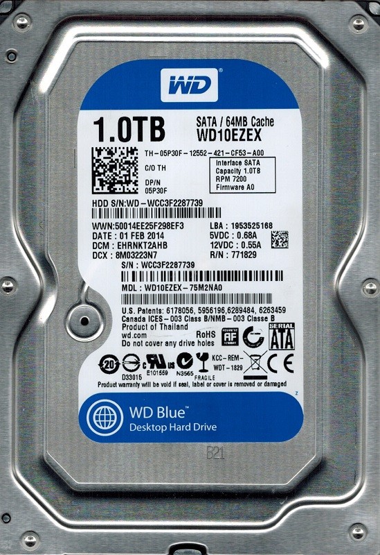 Western Digital WD10EZEX-75M2NA0 1TB DCM: EHRNKT2AHB