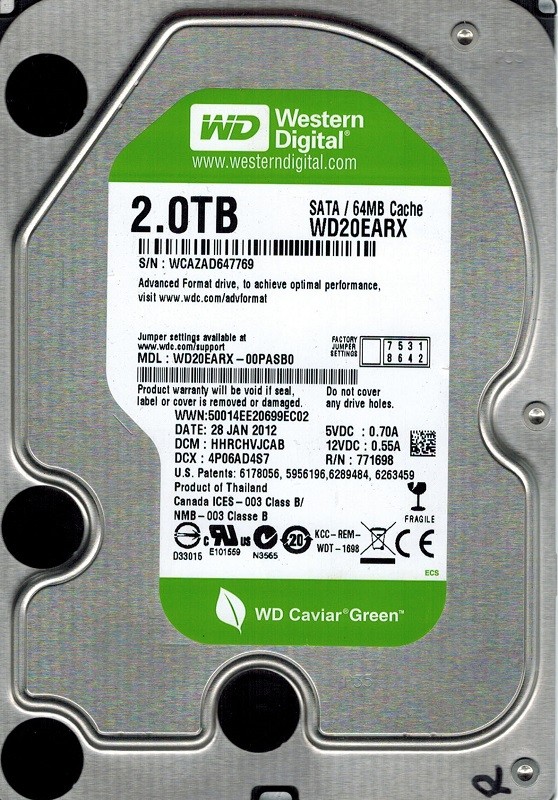 Western Digital WD20EARX-00PASB0 DCM: HHRCHVJCAB 2TB