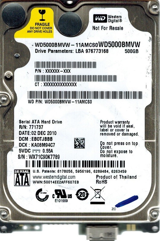 Western Digital WD5000BMVW-11AMCS0 USB 3.0 500GB DCM: EBOTJBBB