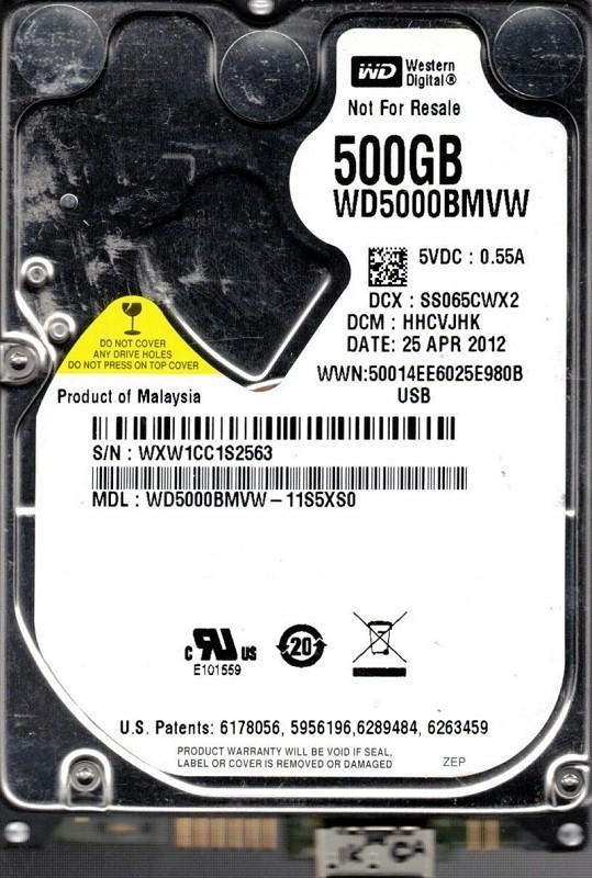 WD5000BMVW-11S5XS0 DCM: HHCVJHK WXW1C Western Digital 500GB