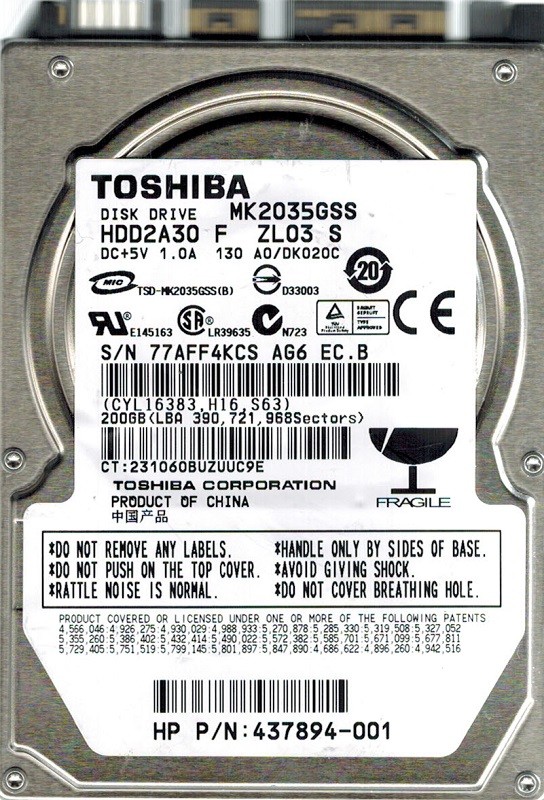Toshiba MK2035GSS 200GB HDD2A30 F ZL03 S A0/DK020C