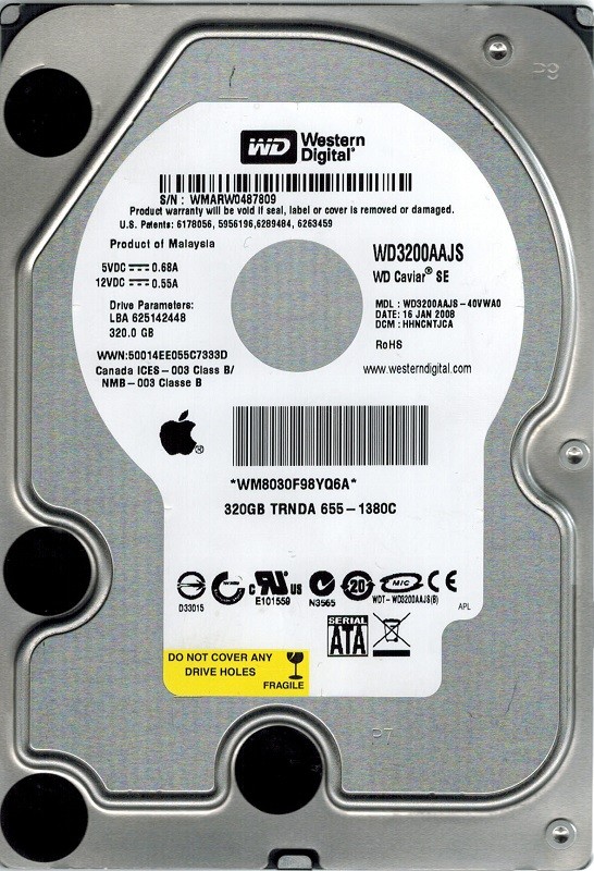 Western Digital WD3200AAJS-40VWA0 MAC 655-1380C DCM: HHNCNTJCA 320GB