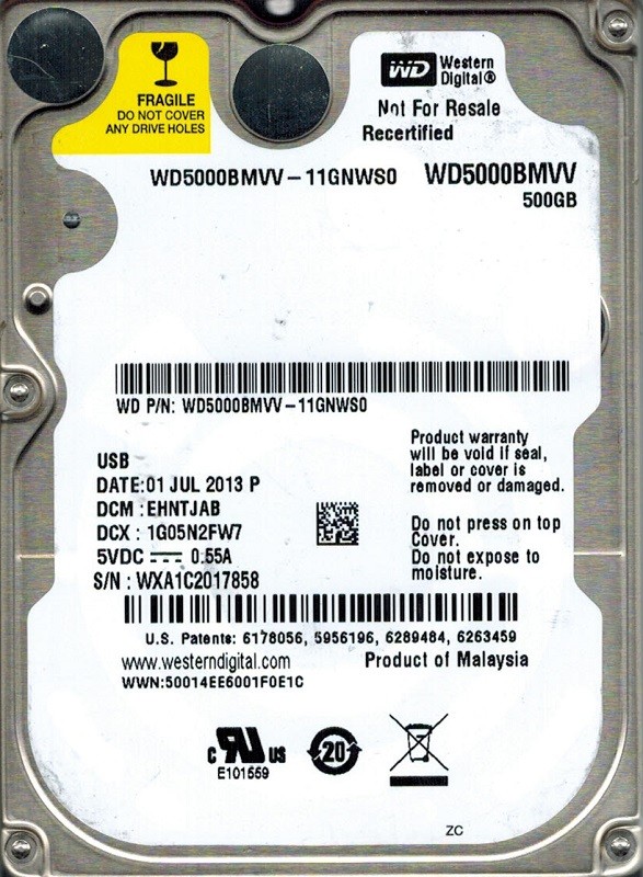 Western Digital WD5000BMVV-11GNWS0 500GB USB 2.0 DCM: EHNTJAB