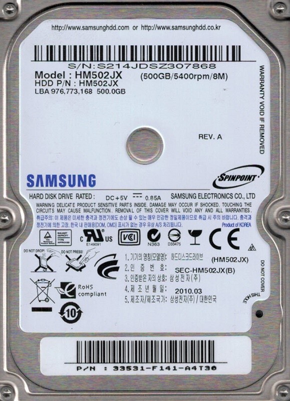 Samsung HM502JX USB 2.0 500GB P/N: 33531-F141-A4T30