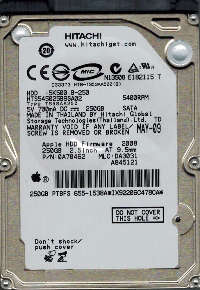 Hitachi HTS545025B9SA02 P/N: 0A70462 MLC: DA3031 MAC 655-1538A 250GB