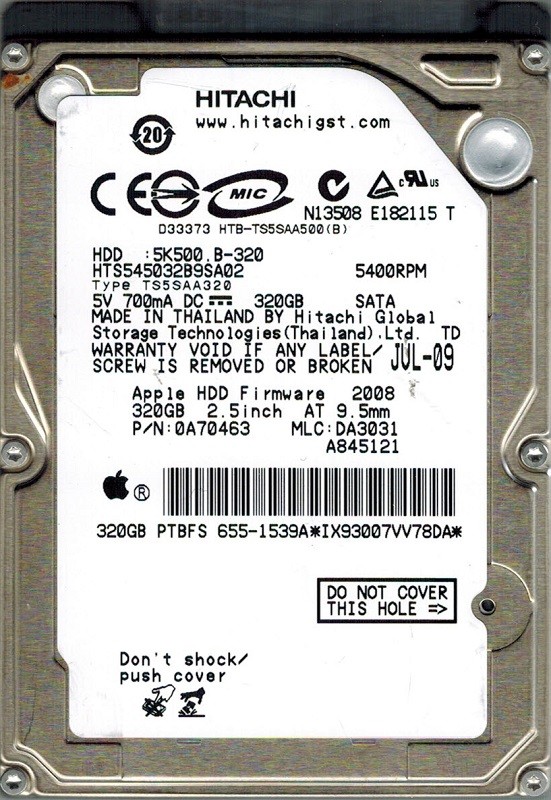 Hitachi HTS545032B9SA02 P/N: 0A70463 MLC: DA3031 MAC 655-1539A 320GB