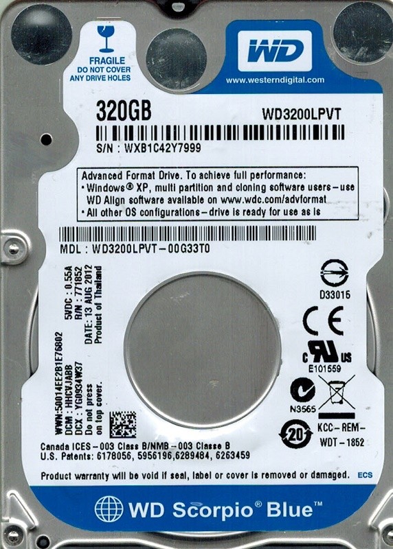 Western Digital WD3200LPVT-00G33T0 DCM: HHCVJABB 320GB 