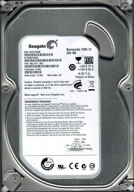 Seagate ST3250318AS P/N: 9SL131-303 F/W: CC46 250GB SU