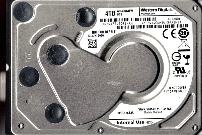 WD40NMZW-59A8NS1 USB 3.0 WX72D JUN 2020 Thailand Western Digital 4TB