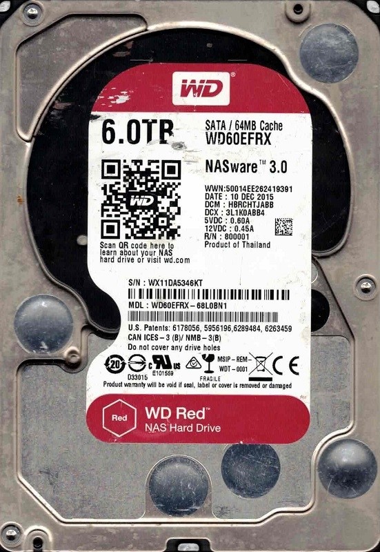WD60EFRX-68L0BN1 HBRCHTJABB WX11D DEC 2015 Thailand Western Digital 6TB