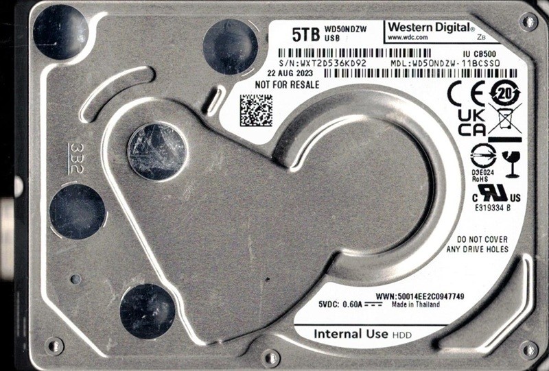 WD50NDZW-11BCSS0 WXT2D AUG 2023 Western Digital 5TB USB 2.5" Hard Drive