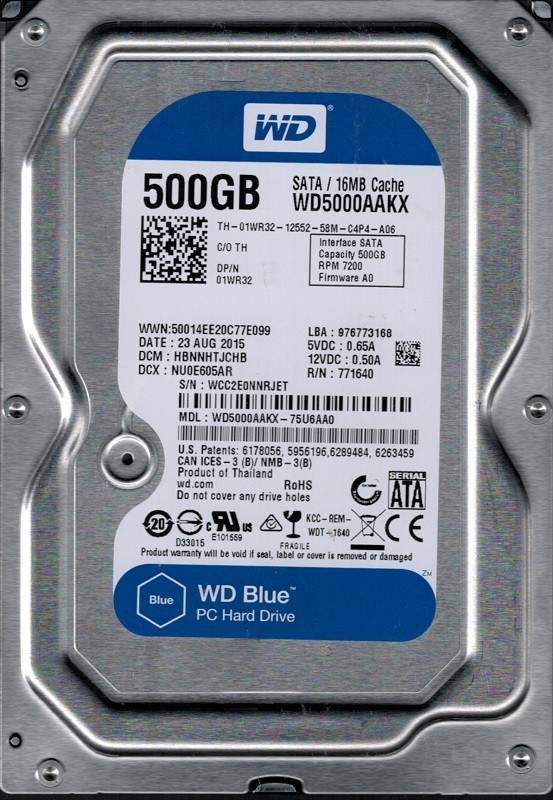 WD5000AAKX-75U6AA0 DCM: HBNNHTJCHB WCC2E Western Digital 500GB