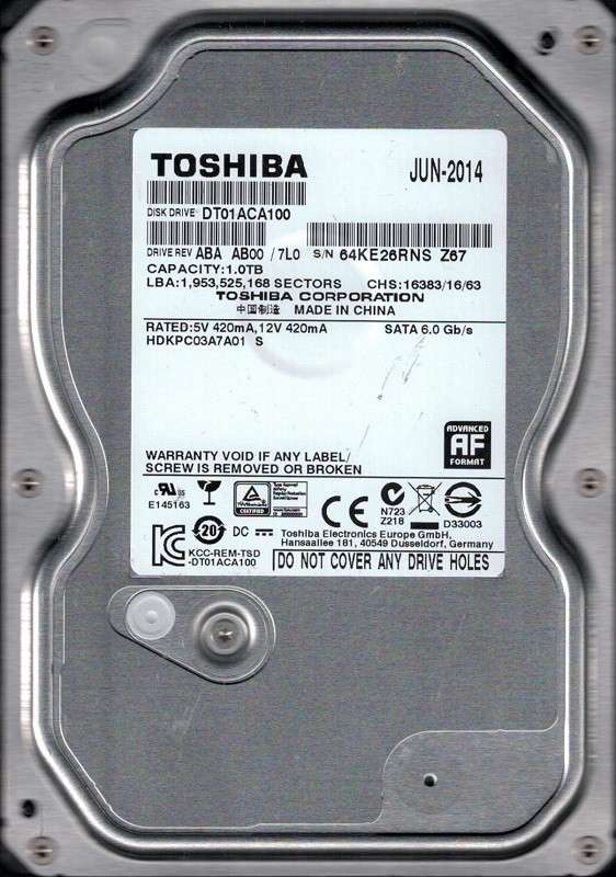 DT01ACA100 ABA AB00/7L0 China Toshiba 1TB