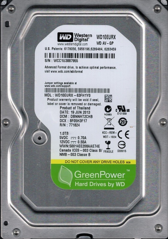 Western Digital WD10EURX-63FH1Y0 DCM: DBNNHT2CHB 1TB