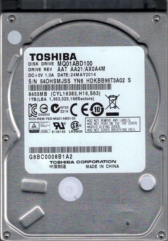 Toshiba MQ01ABD100 1TB AAT AA21/AX0A4M China