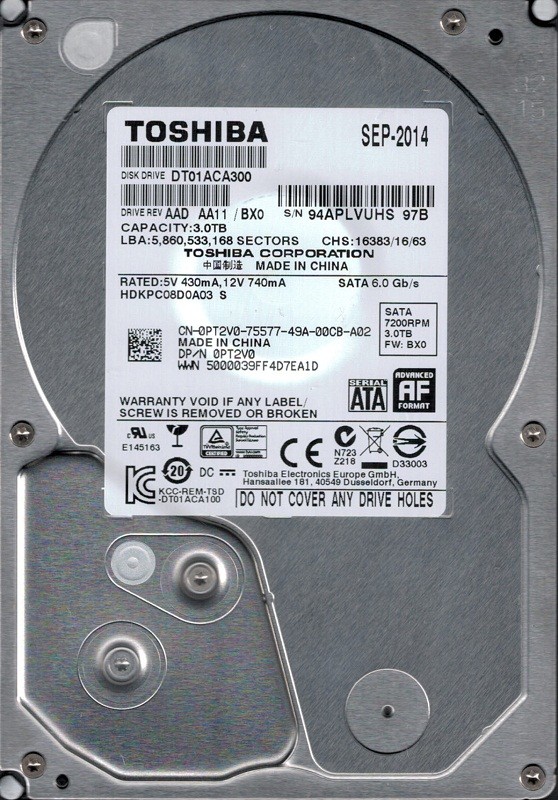 DT01ACA300 AAD AA11/BX0 CHINA Toshiba 3TB