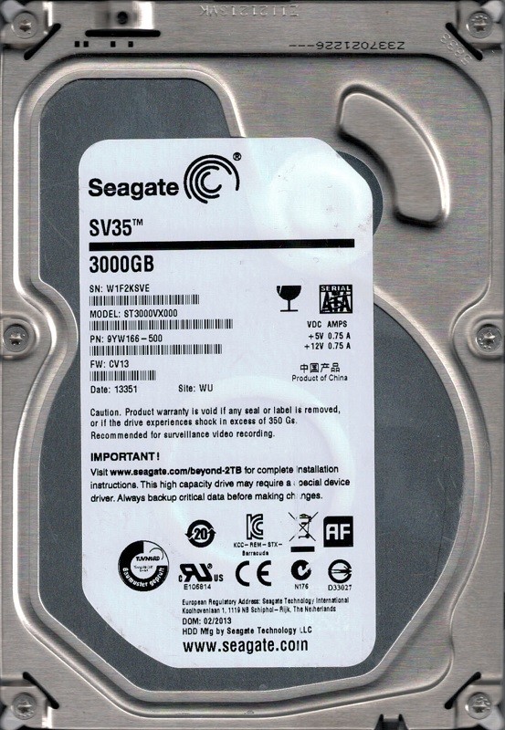 Seagate ST3000VX000 P/N: 9YW166-500 F/W: CV13 3TB WU W1F