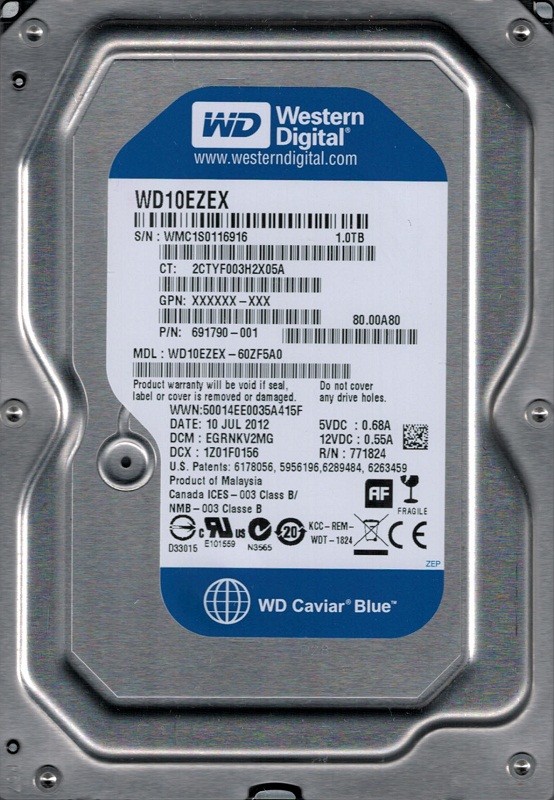 Western Digital WD10EZEX-60ZF5A0 1TB DCM: EGRNKV2MG