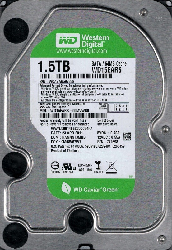 Western Digital WD15EARS-00MVWB0 1.5TB DCM: HANNNTJMBB