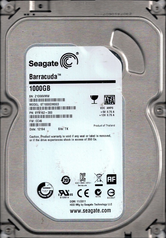 Seagate ST1000DM003 F/W: CC46 P/N: 9YN162-300 1TB TK Z1D