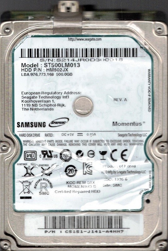 Samsung ST500LM013 HM502JX USB 2.0 500GB P/N: C5151-J141-A4HH7