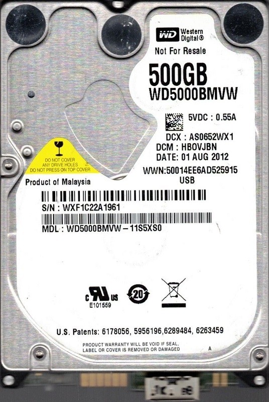 WD5000BMVW-11S5XS0 DCM: HBOVJBN WXF1C Western Digital 500GB