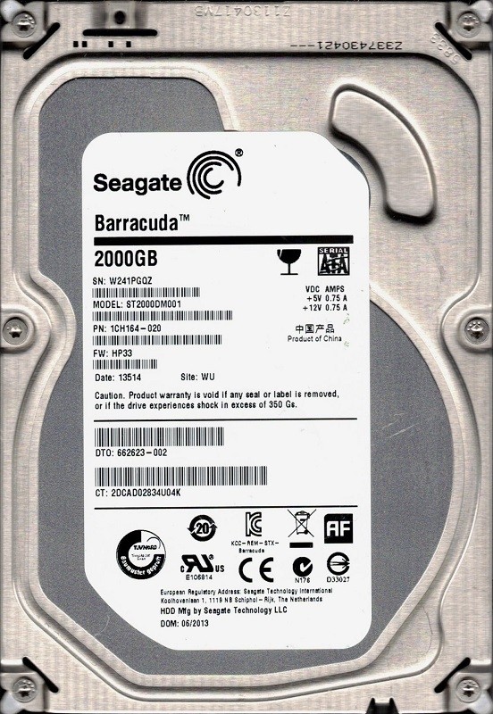 Seagate ST2000DM001 F/W: HP33 P/N: 1CH164-020 WU W24 2TB