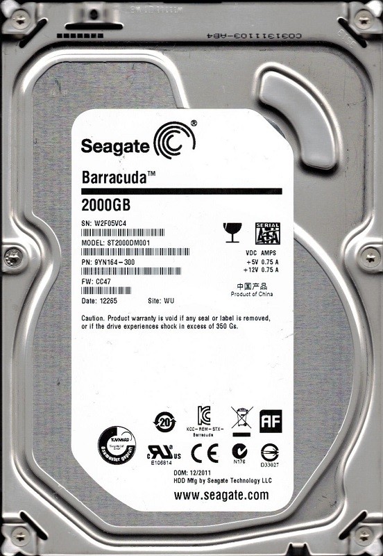 Seagate ST2000DM001 P/N: 9YN164-300 F/W: CC47 2TB WU W2F