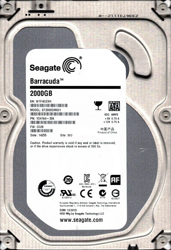 Seagate ST2000DM001 P/N: 1CH164-306 F/W: CC29 WU 2TB W1F