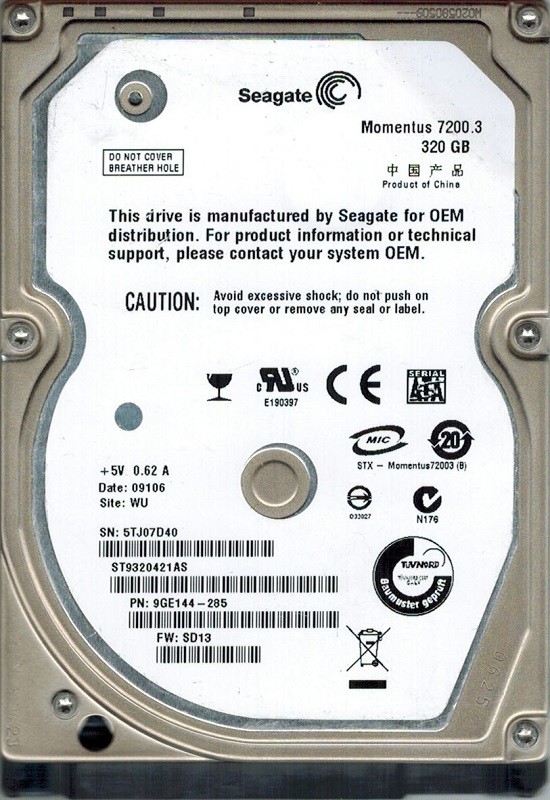 Seagate ST9320421AS P/N: 9GE144-285 F/W: SD13 320GB WU
