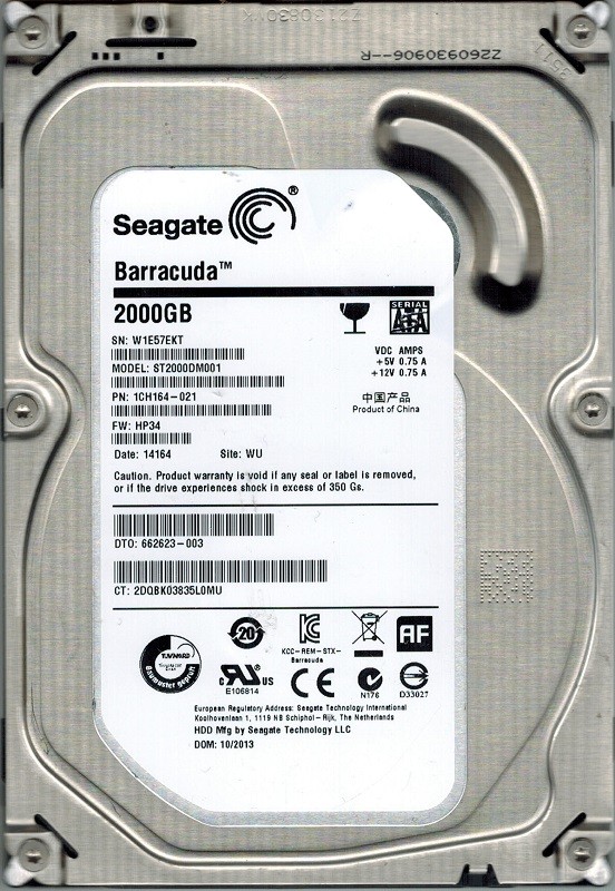 ST2000DM001 Seagate P/N: 1CH164-021 F/W: HP34 2TB WU