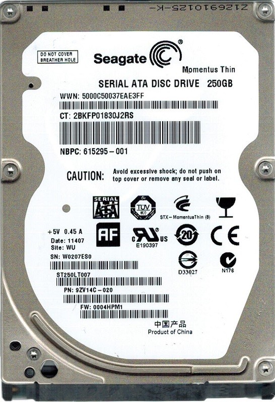 Seagate ST250LT007 P/N: 9ZV14C-020 F/W: 0004HPM1 250GB WU