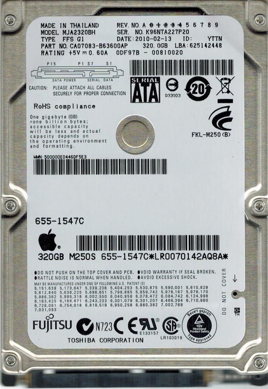 Fujitsu MJA2320BH 320GB P/N: CA07083-B63600AP MAC 655-1547C APPLE