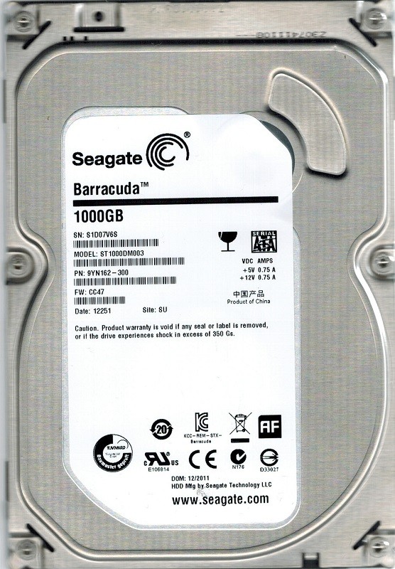 Seagate ST1000DM003 P/N: 9YN162-300 F/W: CC47 1TB SU