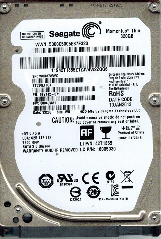 Seagate ST320LT007 P/N: 9ZV142-071 F/W: 0004LVM1 320GB WU