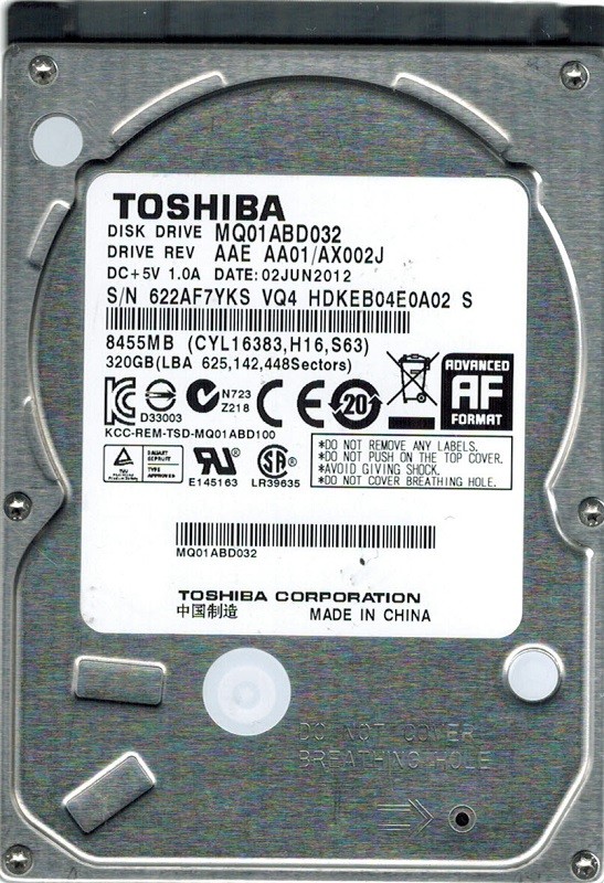 Toshiba MQ01ABD032 320GB AAE AA01/AX002J CHINA