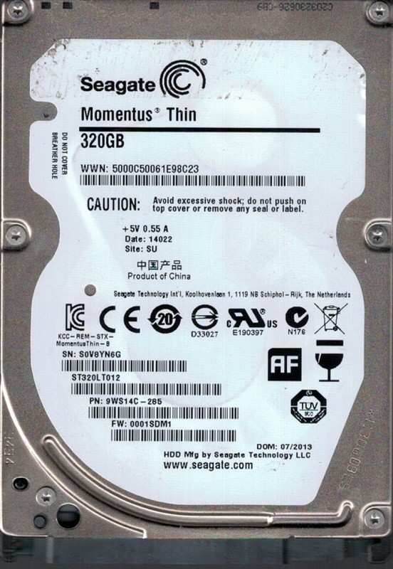 Seagate ST320LT012 F/W: 0001SDM1 P/N: 9WS14C-285 SU S0V 320GB