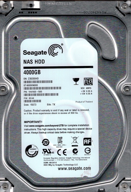 Seagate ST4000VN000 F/W: SC44 P/N: 1H4168-505 TK 4TB