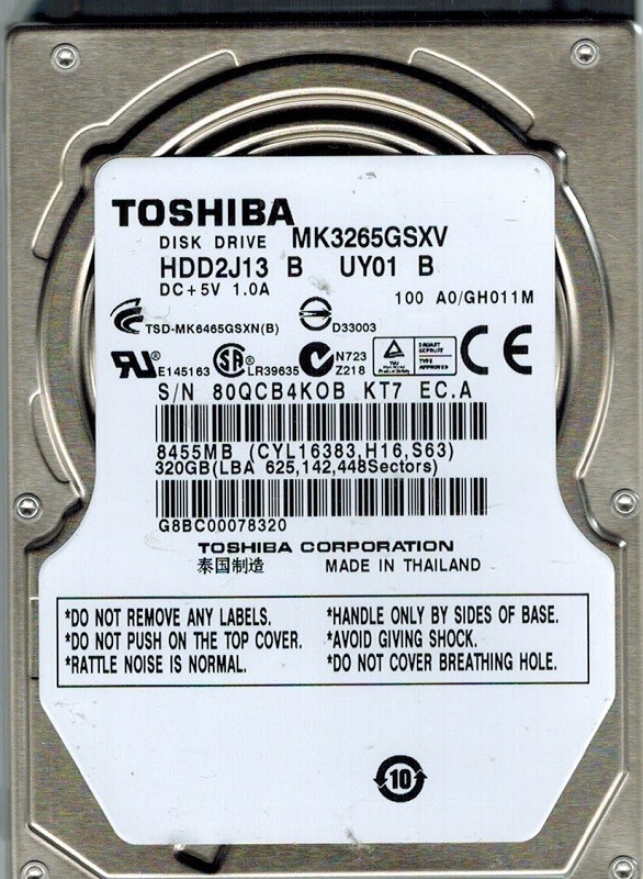 Toshiba MK3265GSXV 320GB HDD2J13 B UY01 B SATA 