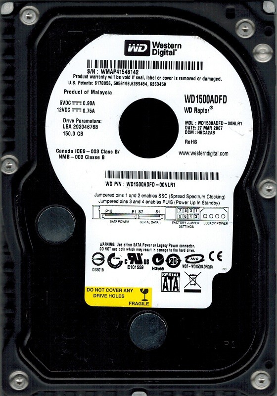 Western Digital WD1500ADFD-00NLR1 150GB RAPTOR DCM: HBCA2AB