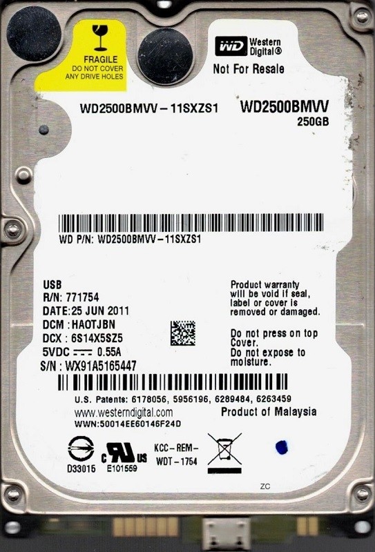 Western Digital WD2500BMVV-11SXZS1 250GB DCM: HAOTJBN