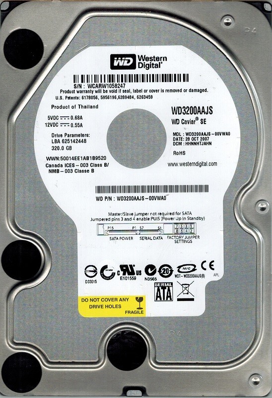 Western Digital WD3200AAJS-00VWA0 320GB DCM: HHNNHTJAHN