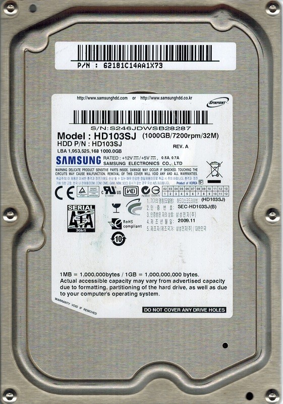 Samsung HD103SJ 1TB P/N: 62181C14AA1X73