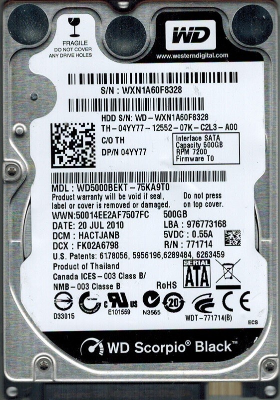 Western Digital WD5000BEKT-75KA9T0 DCM: HACTJANB 500GB