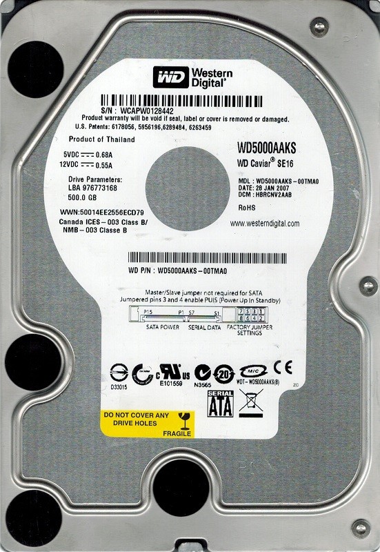 Western Digital WD5000AAKS-00TMA0 500GB DCM: HBRCNV2AAB