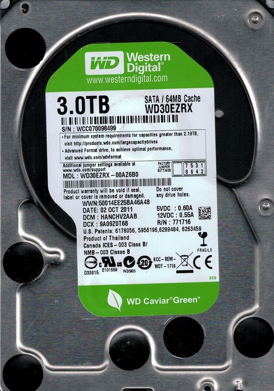 Western Digital WD30EZRX-00AZ6B0 DCM: HANCHV2AAB 3TB